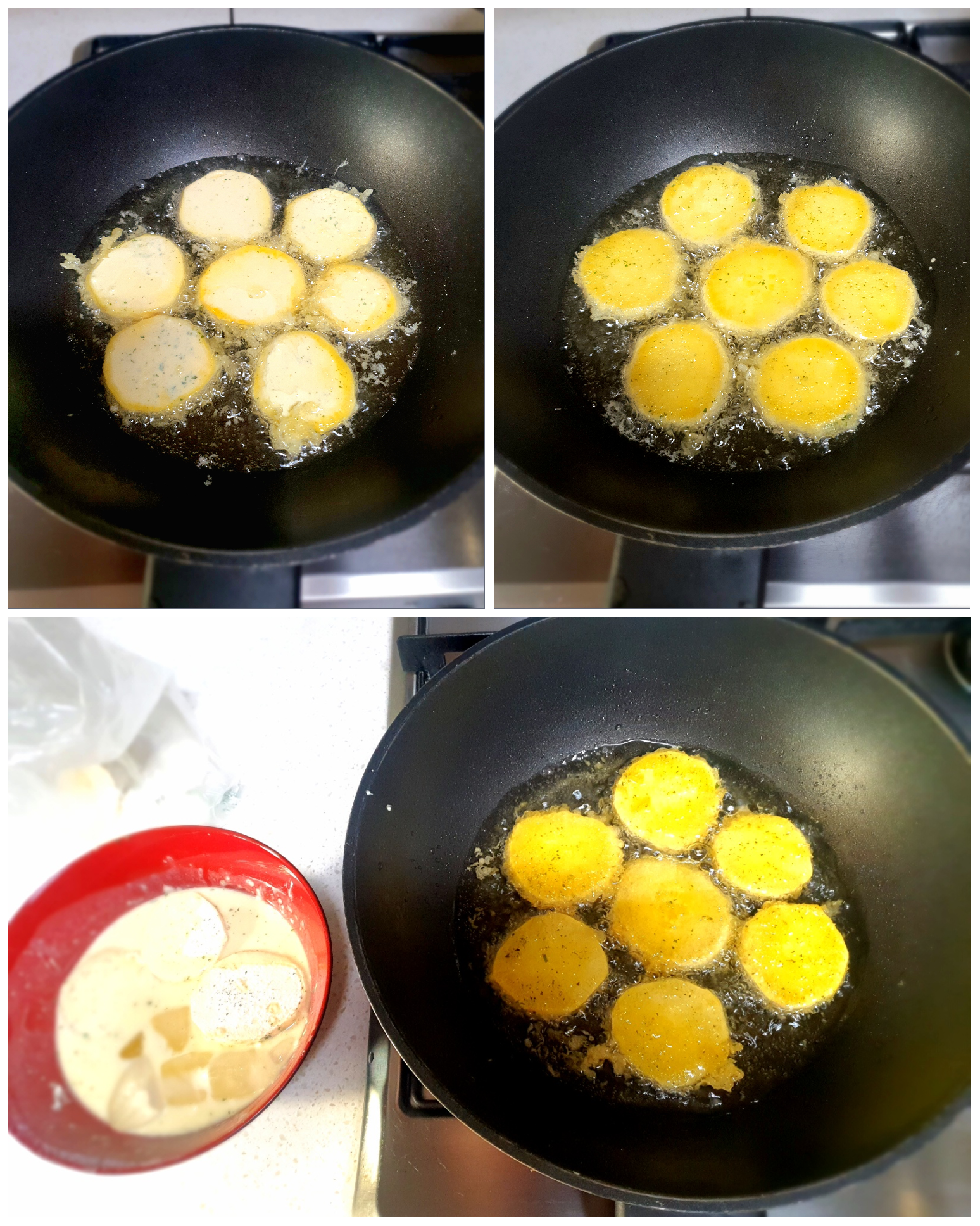 노릇노릇하게-튀깁니다.