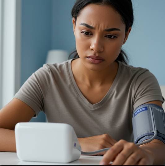 자작나무 수액의 효능 콜레스테롤 개선, 혈압 측정하는 젊은 여성 사진