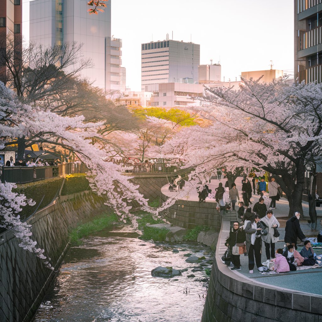 도쿄 벚꽃놀이 일러스트