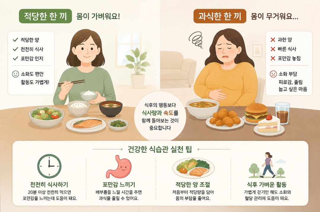 적당한 한끼, 과식, 식후습관 바꾸기