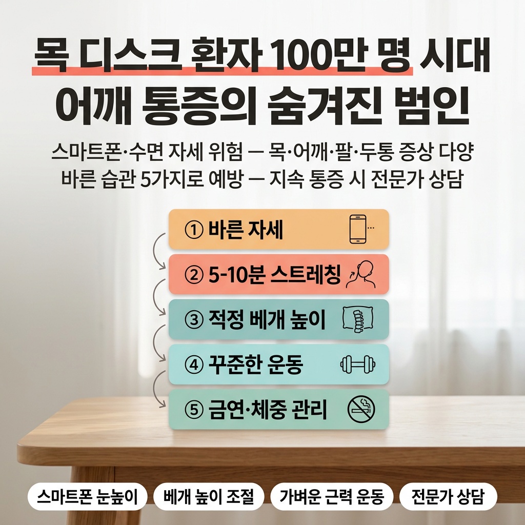 목 디스크 어깨 통증 원인 증상 관리법