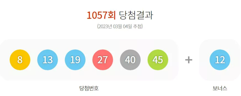 1057 로또 당첨번호 화면