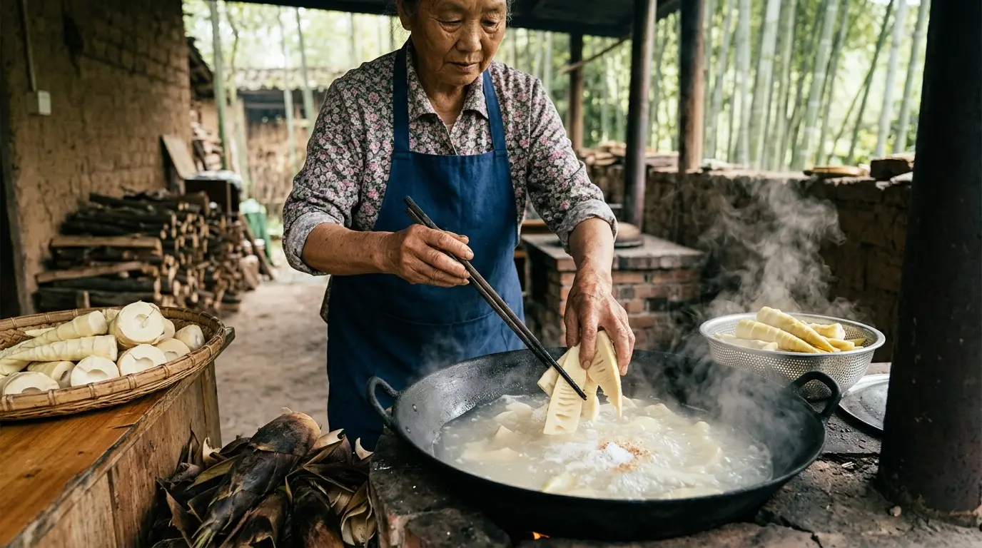 쌀뜨물에 죽순을 삶는 손질 과정