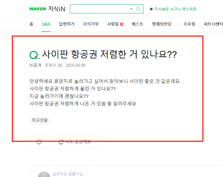 사이판 항공권 질문 지식인