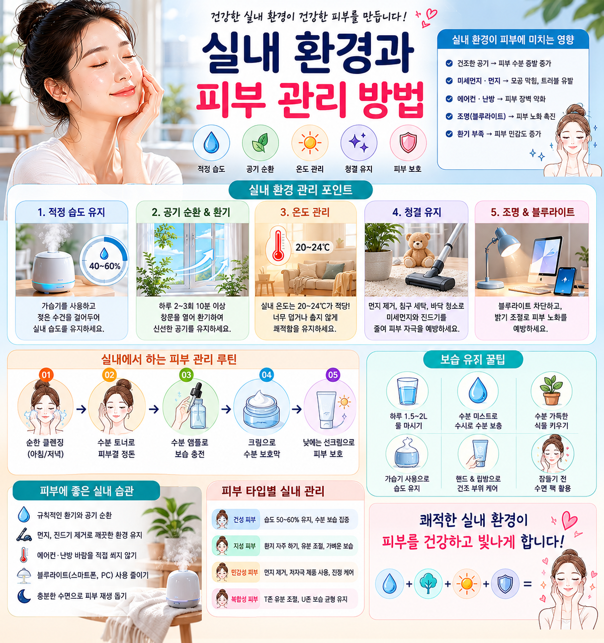 실내 환경과 피부 관리 방법 관련 사진