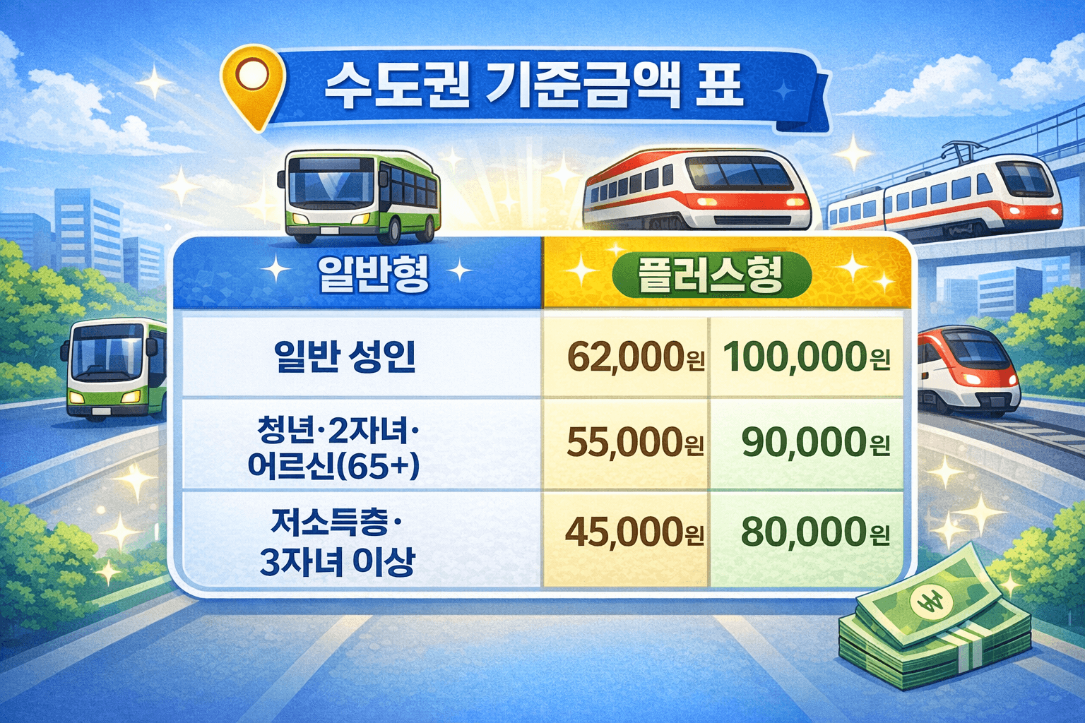 모두의 카드 수도권 기준금액 표 일반형 플러스형 비교