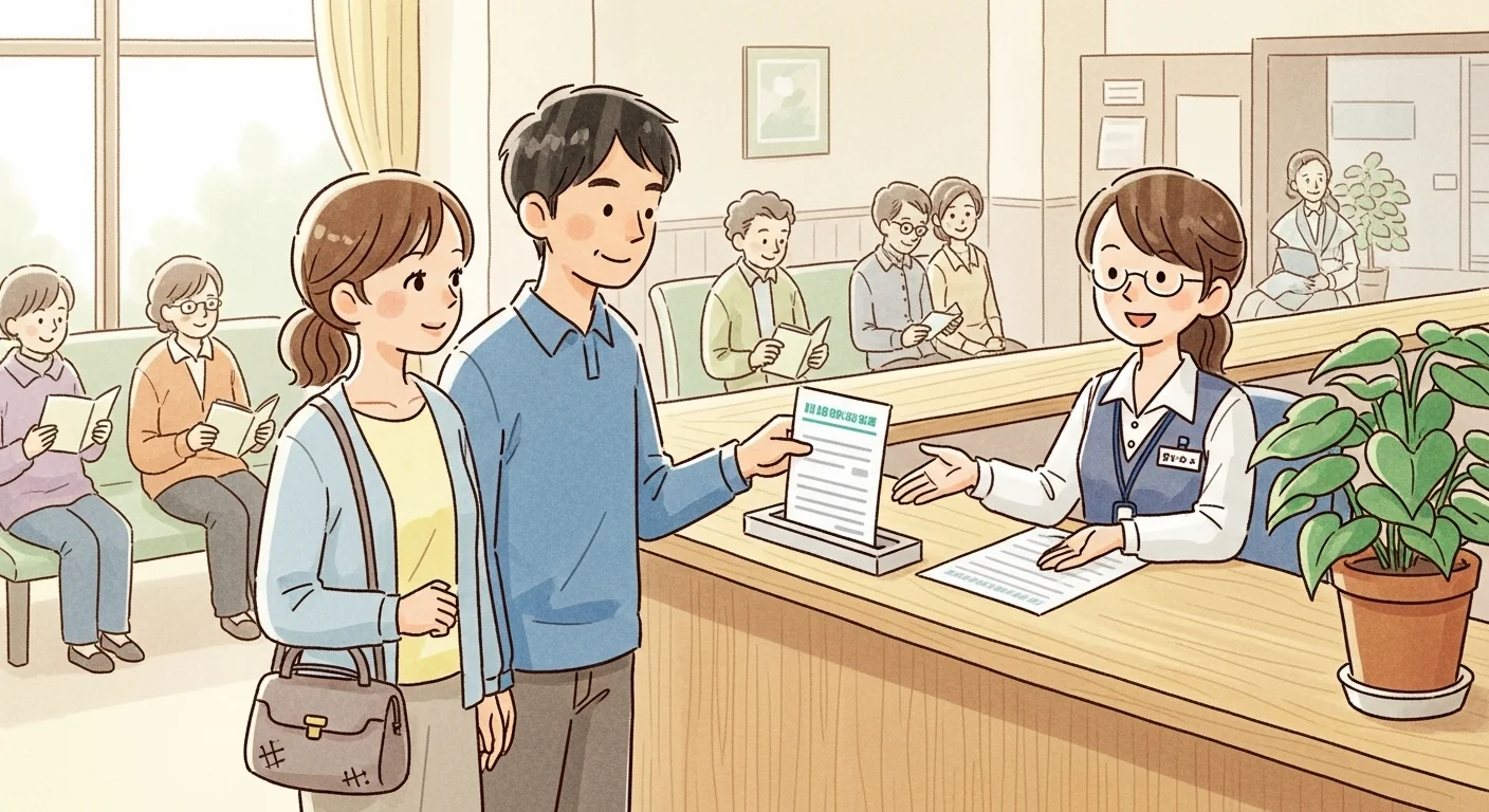 기초생활수급자-대상-부부가-기관에-서류-접수를-하는-일러스트