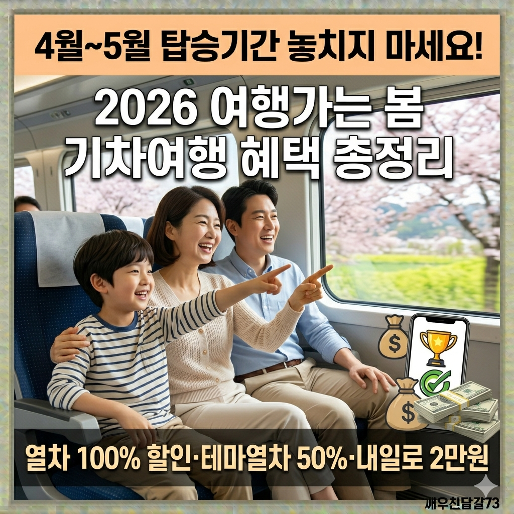 2026 여행가는 봄 기차여행 혜택 총정리 &mdash; 열차 100% 할인&middot;테마열차 50%&middot;내일로 2만원