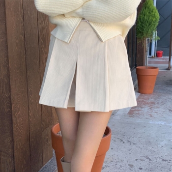 3color 여자 여성 핀턱 골덴 코듀로이 반 바지 하이웨스트 겨울 숏 팬츠 밴딩 가을 치마바지