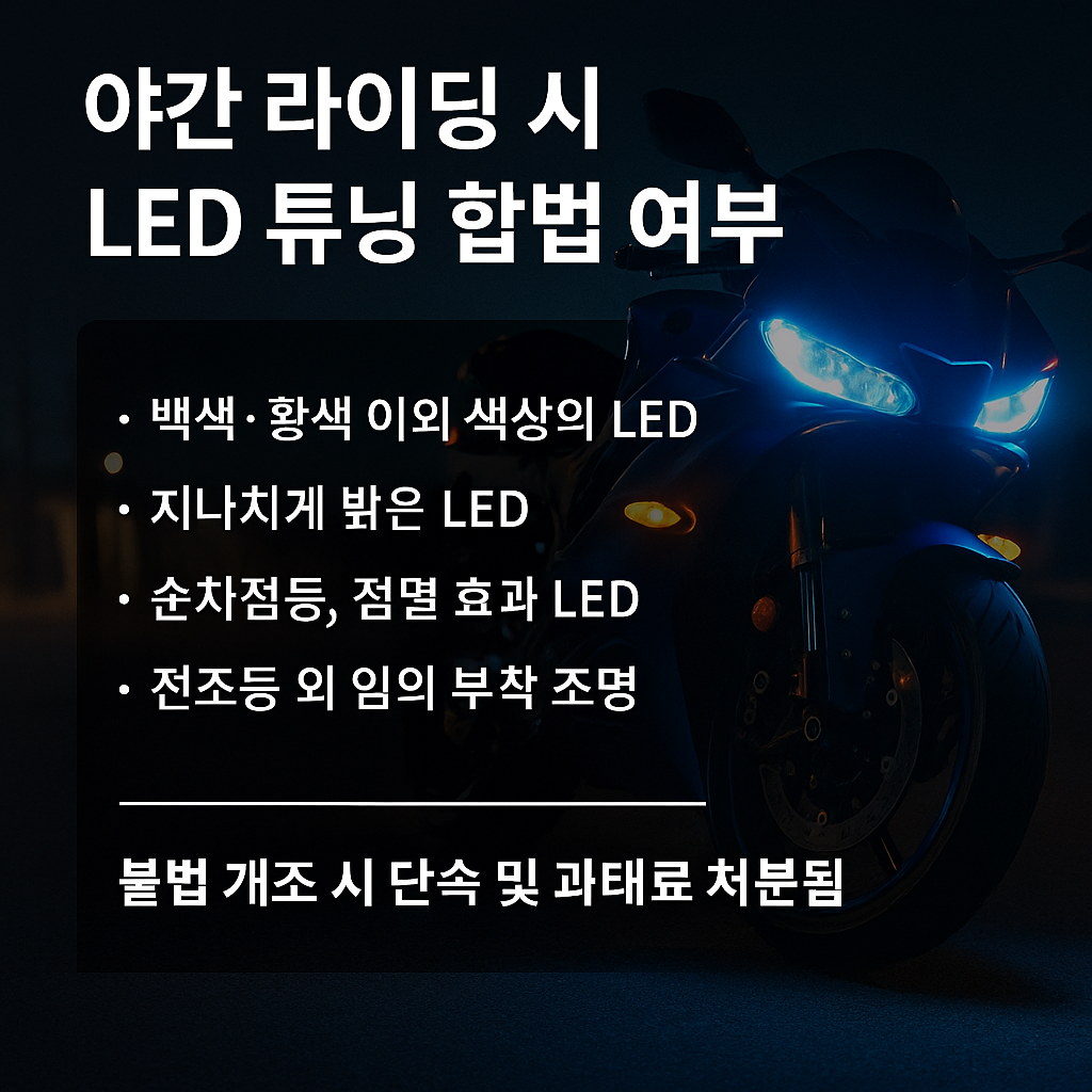 야간 라이딩 LED 튜닝의 조건이 적힌 이미지