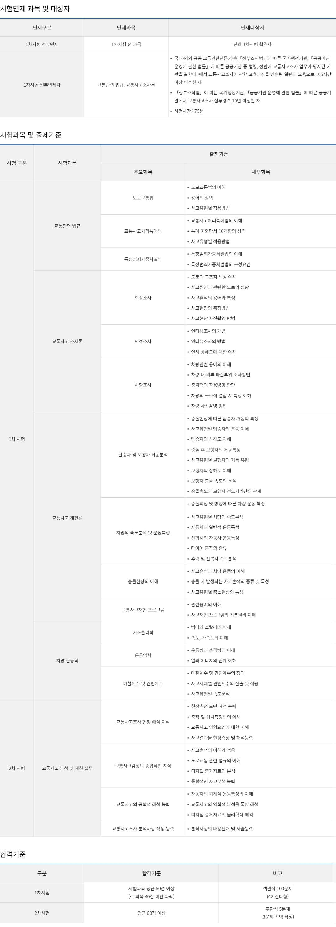 도로교통사고감정사 시험과목, 합격기준 및 시험면제 과목, 대상자 등 안내