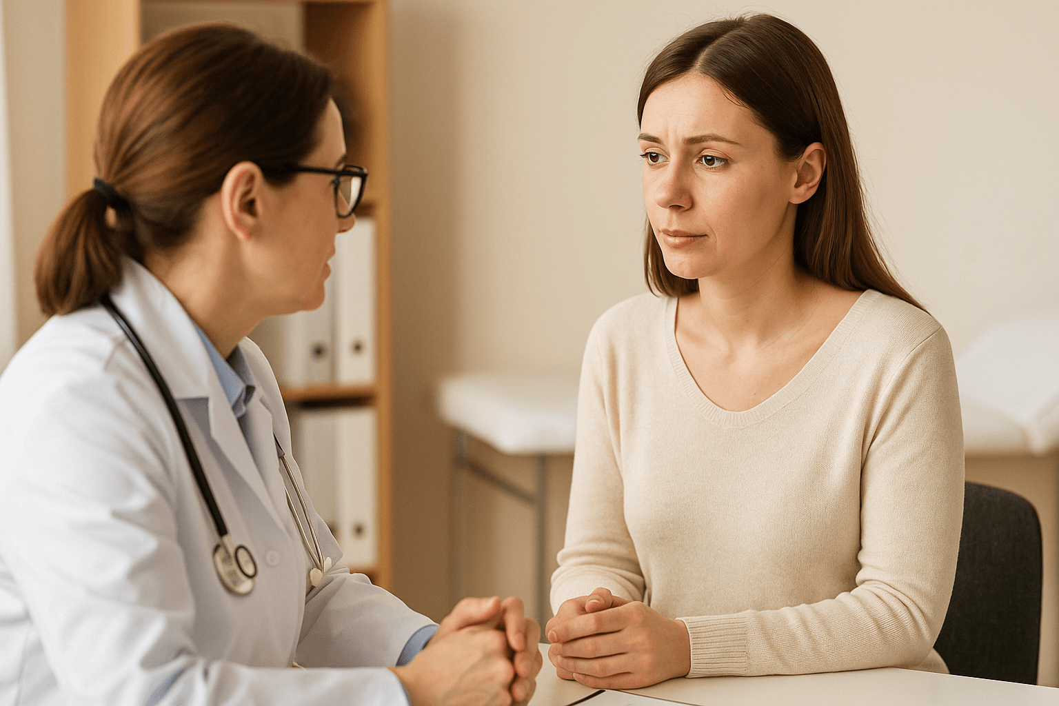 산부인과 진료실에서 질염 상담을 받고 있는 여성의 모습(출처:자체제작)