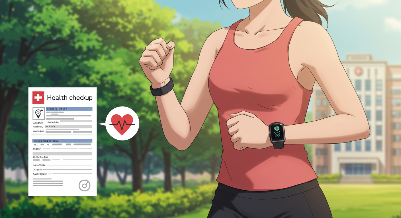 스마트워치를 차고 건강검진과 연계된 혜택을 챙기는 여성