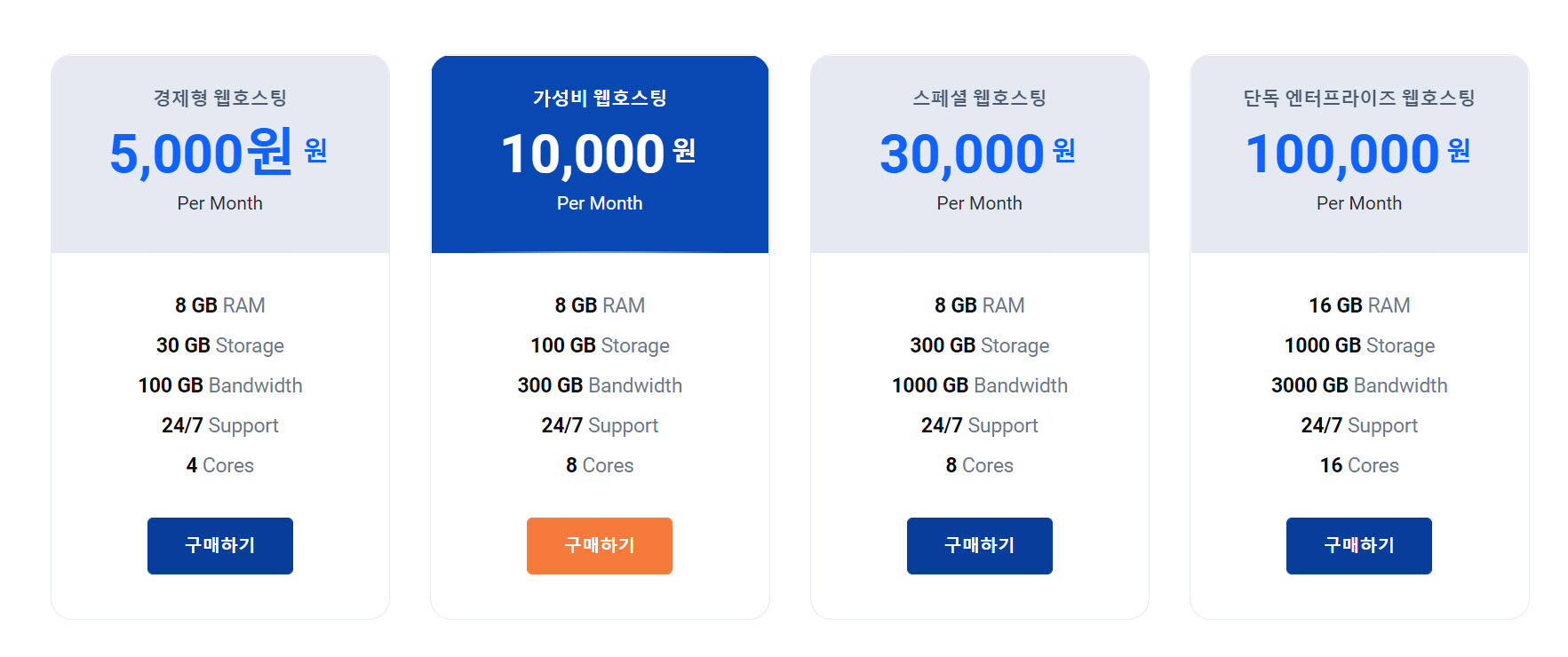 국내호스팅 나우호스팅 가격