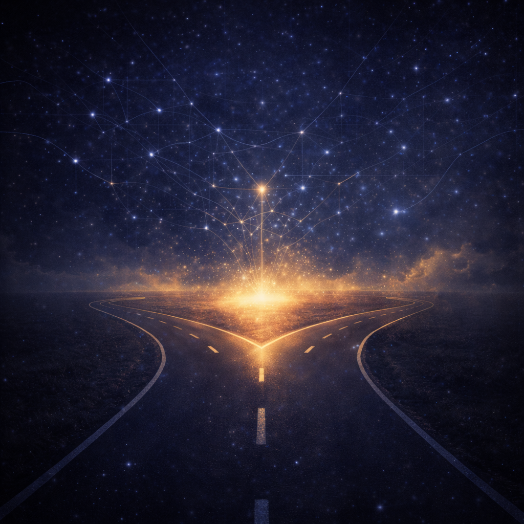 AI 도구 사용에서 무료와 유료의 전환 시점을 상징하는 추상 이미지