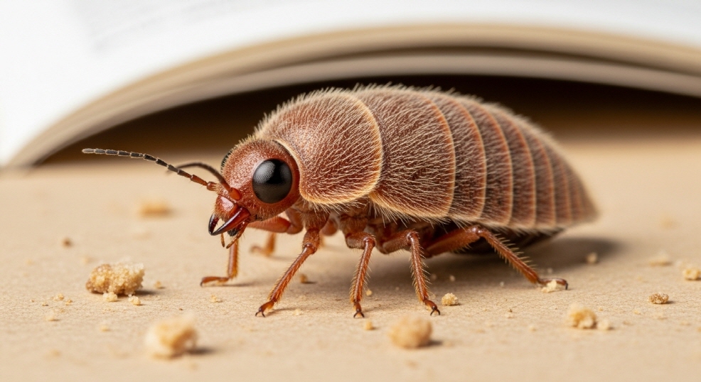 책장 틈에 있는 벌레와 책갈피