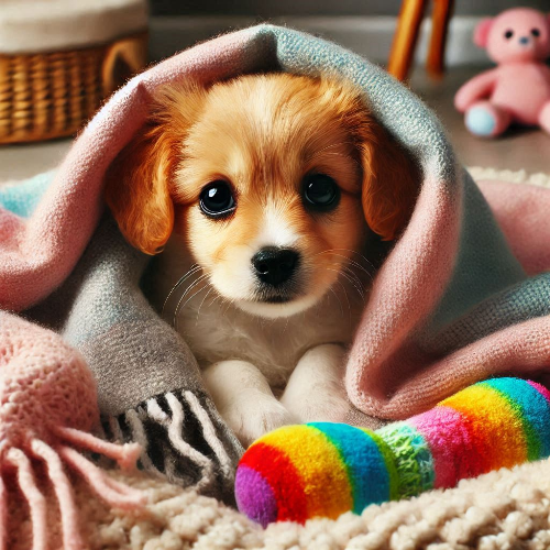 감기에 걸려 기운이 없는 강아지