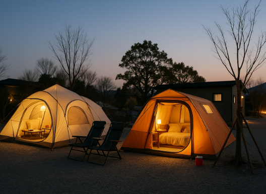 캠핑중인 텐트 이미지