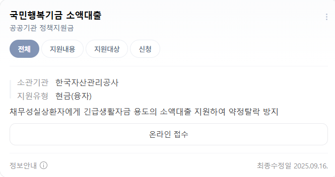 국민행복기금 소액대출 온라인접수