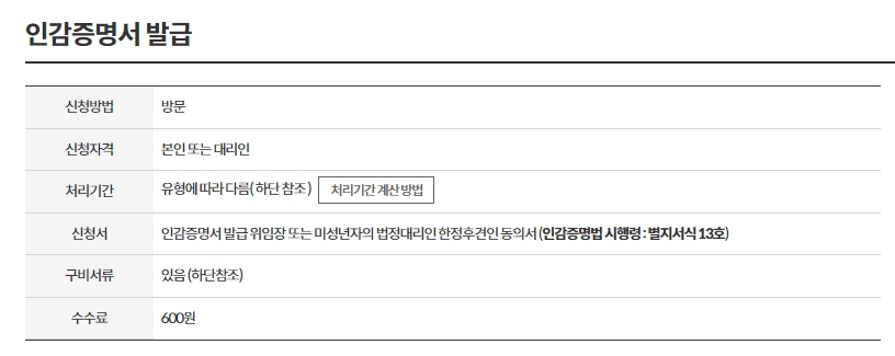 인감증명서는 방문 신청만 가능하다는 안내