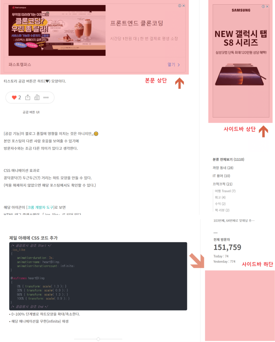 실제 광고 배치