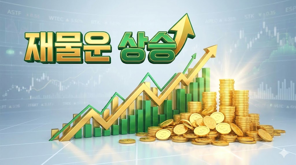 재물운 상승이라는 큰 글씨가 강조된 금융 차트 이미지