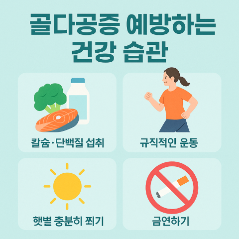 식습관, 운동, 비타민D 섭취 습관을 강조한 그래픽