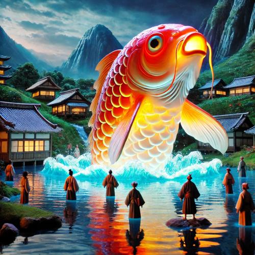 강 속에서 나타난 비단잉어