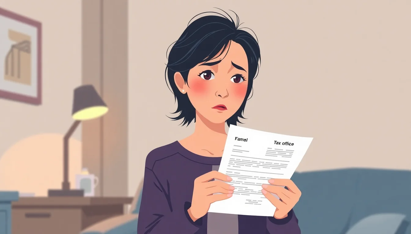 걱정스러운 표정으로 서류를 보는 여성