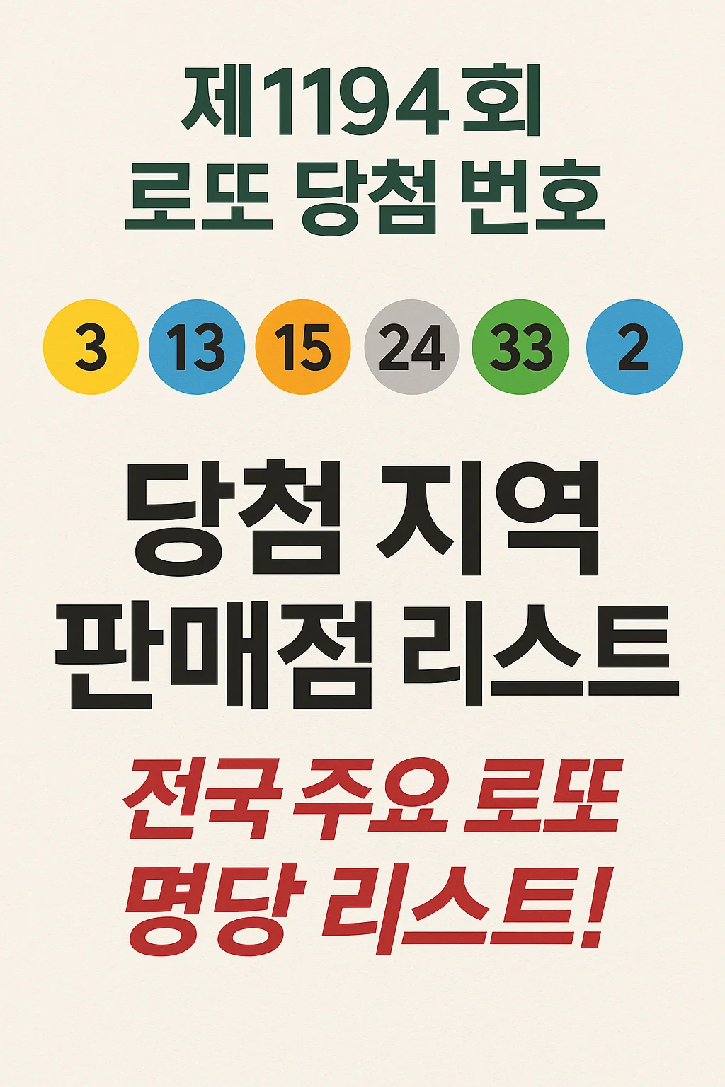 1194회 로또 1등 당첨번호, 판매점, 전국 명당 총정리