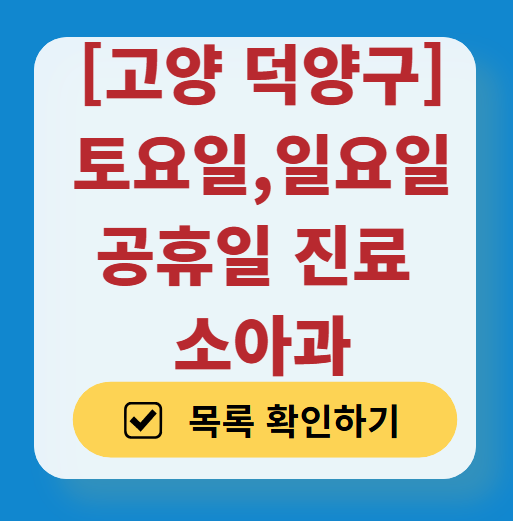 고양시 덕양구 주말 일요일 진료 소아과 추천 목록 ❘ 토요일 공휴일 야간 문 여는 소아청소년과