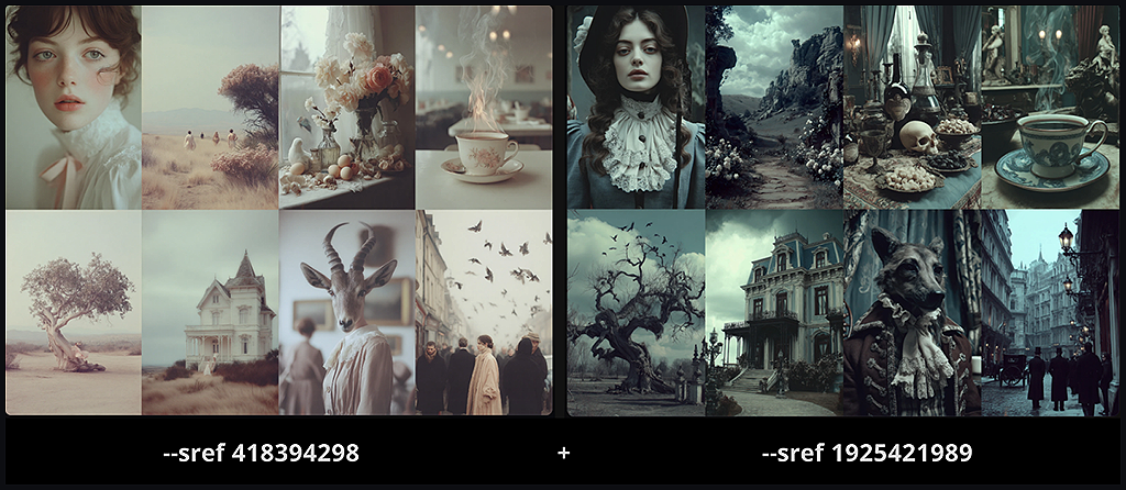 빈티지하고 차분한 무드와 어둡고 음산한 무드의 스타일 코드 예시 이미지_Midjourney