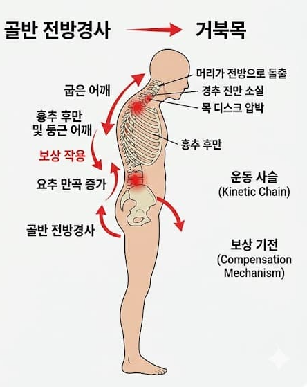 골반 정렬과 거북목의 상관관계 해부학 이미지