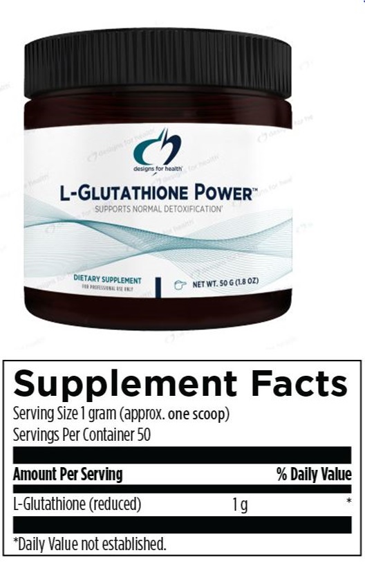 디자인포헬스-L-글루타치온-파우더-제품사진과-영양성분표