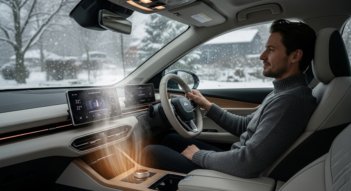 추운 겨울에도 쾌적한 전기차 실내를 위한 예열 시스템 사용 모습