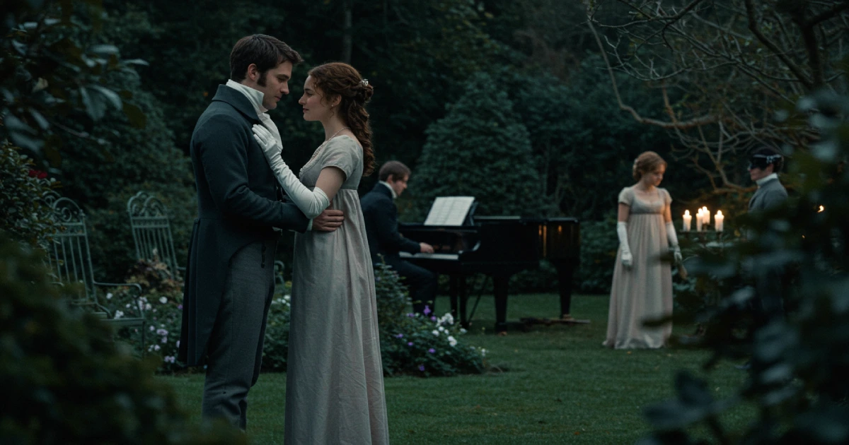 정원에서 사랑을 고백하는 커플과 브리저튼 시즌3의 주요 로맨스 장면 연출
