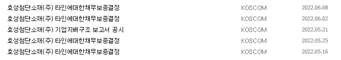 효성첨단소재 중요 공시 목록