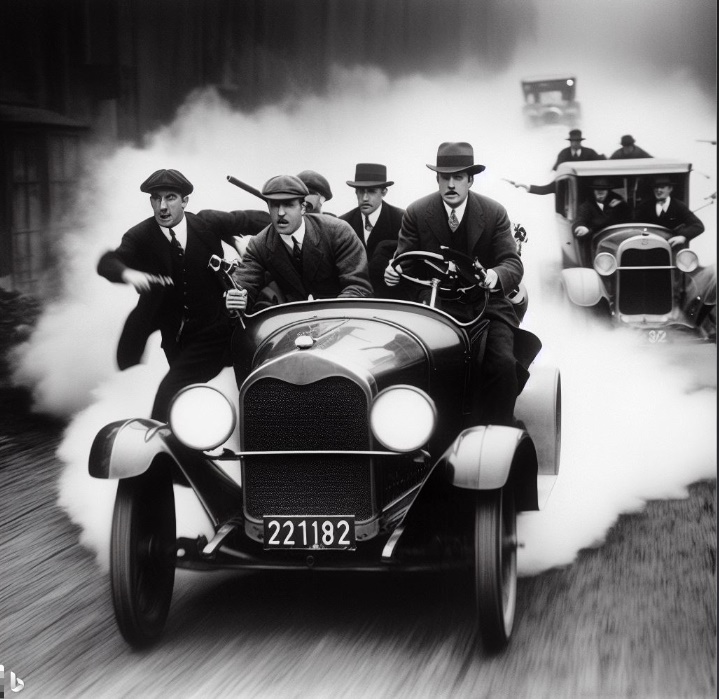 1920년대 영화의 흥미진진한 자동차 추격 장면(made by Bing)