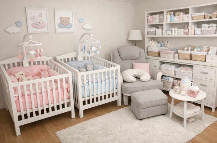 쌍둥이 출산 준비 아기방 세팅 수유존 기저귀존 동선 정리 모습