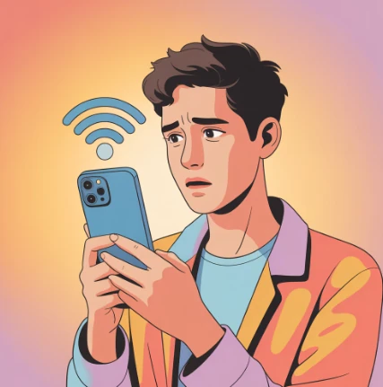 와이파이 비밀번호를 까먹은 사람 모습 예시 일러스트