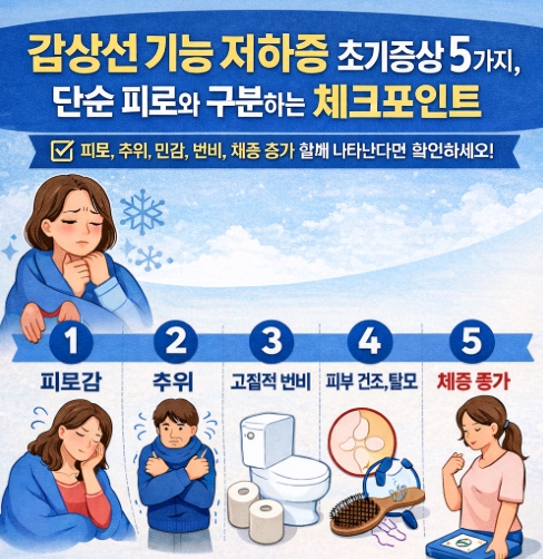 갑상선 기능 저하증 초기증상 5가지, 단순 피로와 구분하는 체크포인트