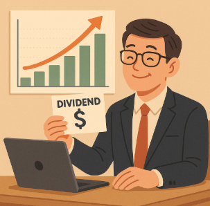 배당받고 흐뭇해하는 직장인