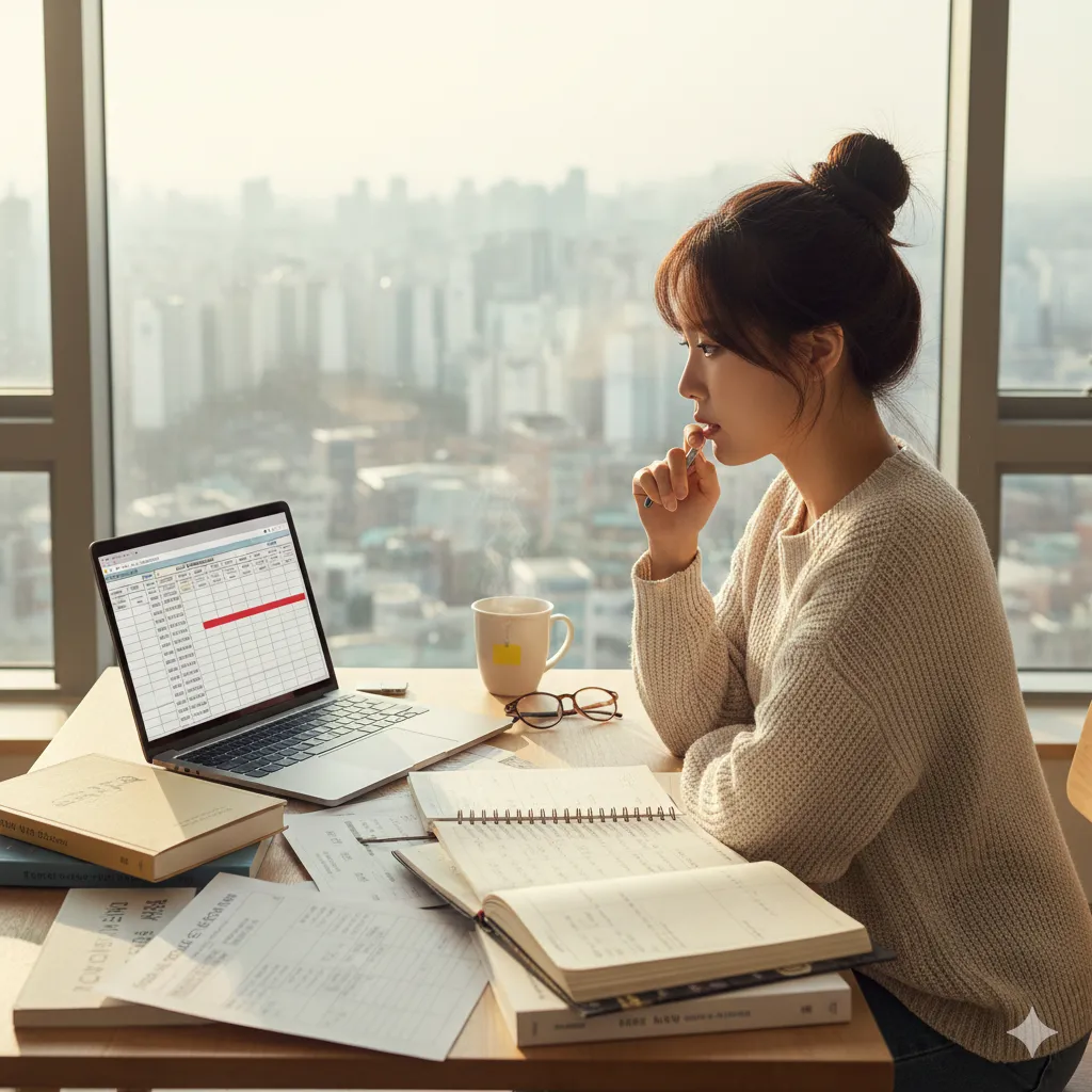 실업급여 종료 전 체크리스트와 달력을 확인하는 긴박한 모습