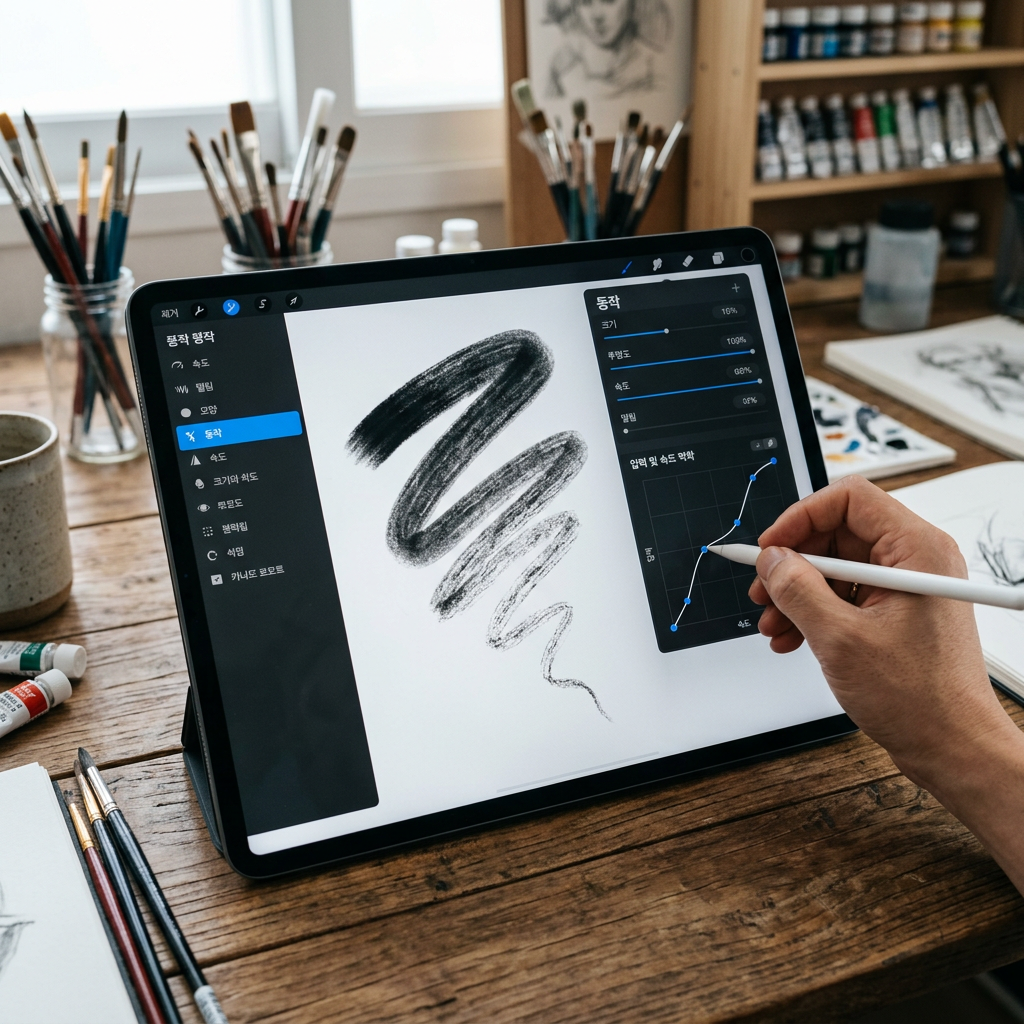 프로크리에이트 브러시 동작을 제어하는 이미지