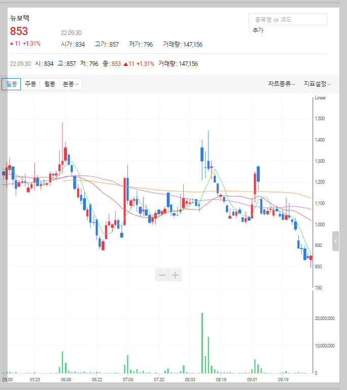 뉴보텍 주가 차트