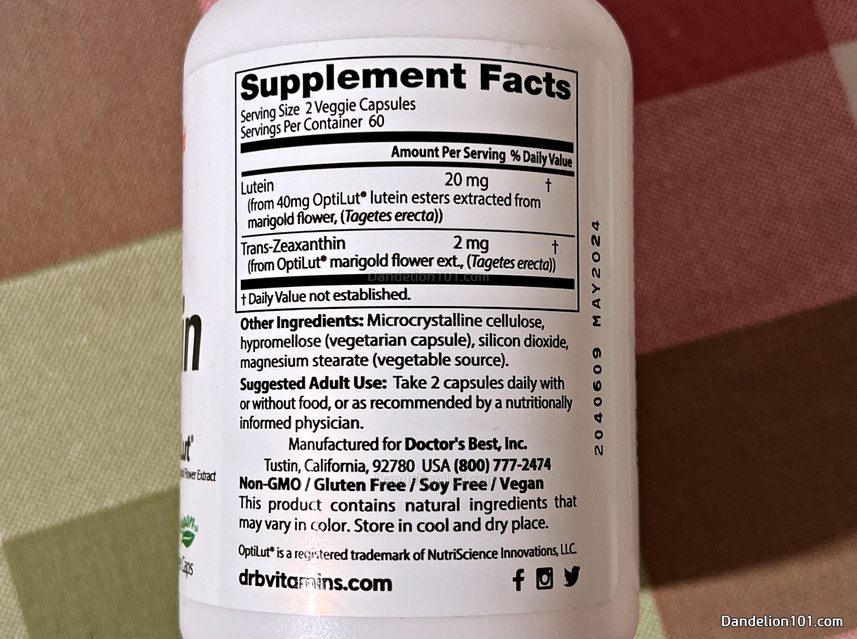 닥터스 베스트 옵티루트 루테인 성분 정보, 섭취 방법