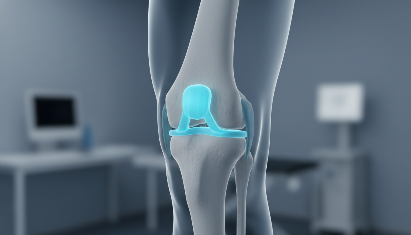 전방십자인대 파열 부위를 강조한 무릎 관절의 3D 의료 일러스트레이션