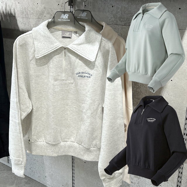 뉴발란스 WOMEN 반집업 맨투맨 멜란지그레이 민트 블랙 크림 국내매장판