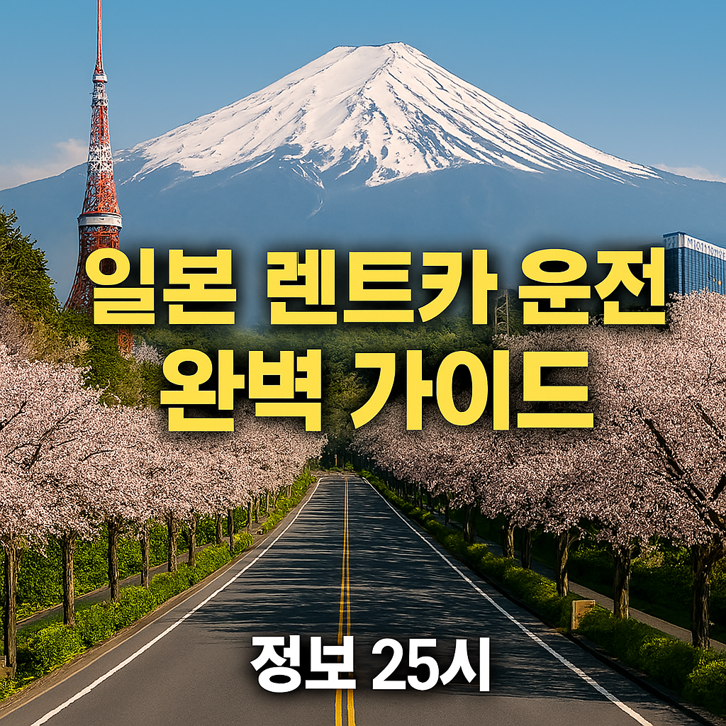 일본 렌터카 소개를 위한 도로와 후지산 배경