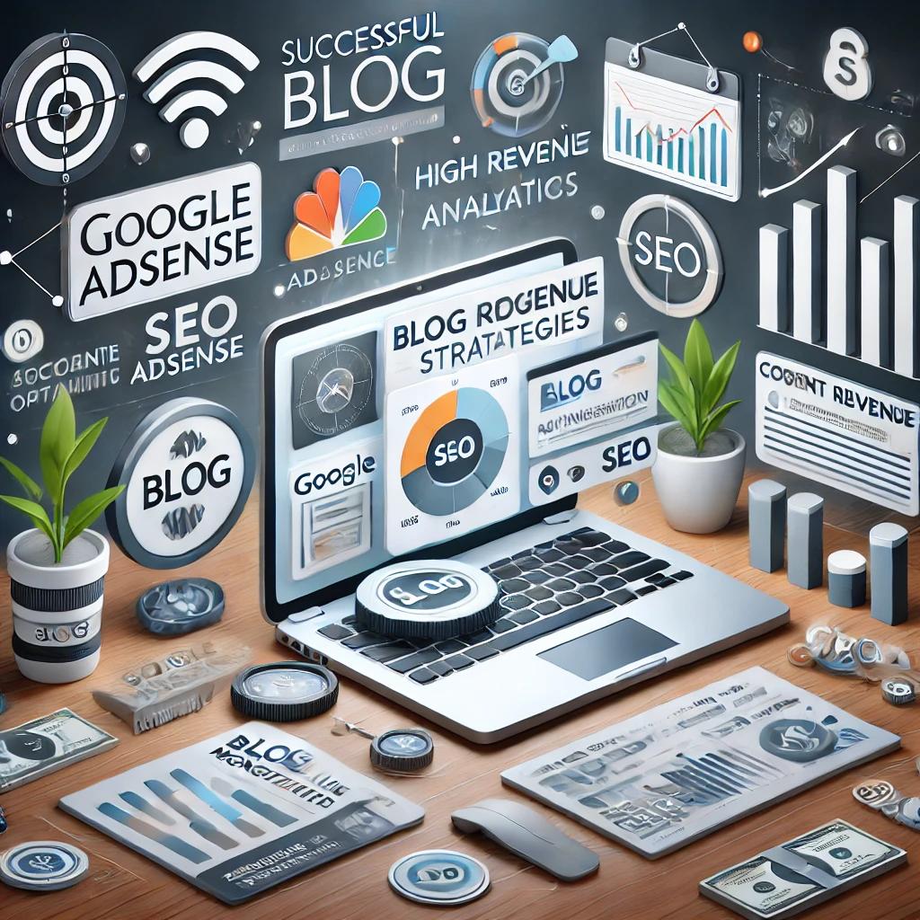 구글 애드센스, SEO, 블로그 그래프 등이 띄워진 노트북 화면